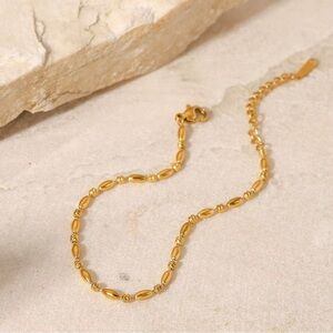 18K Gold Plated Dainty Oval Bead Link Chain Bracelet